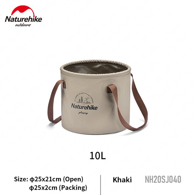 Naturehike udendørs camping vandspand ultralet foldbart vandbassin bærbar udendørs picnic vandpose: Khaki 10l