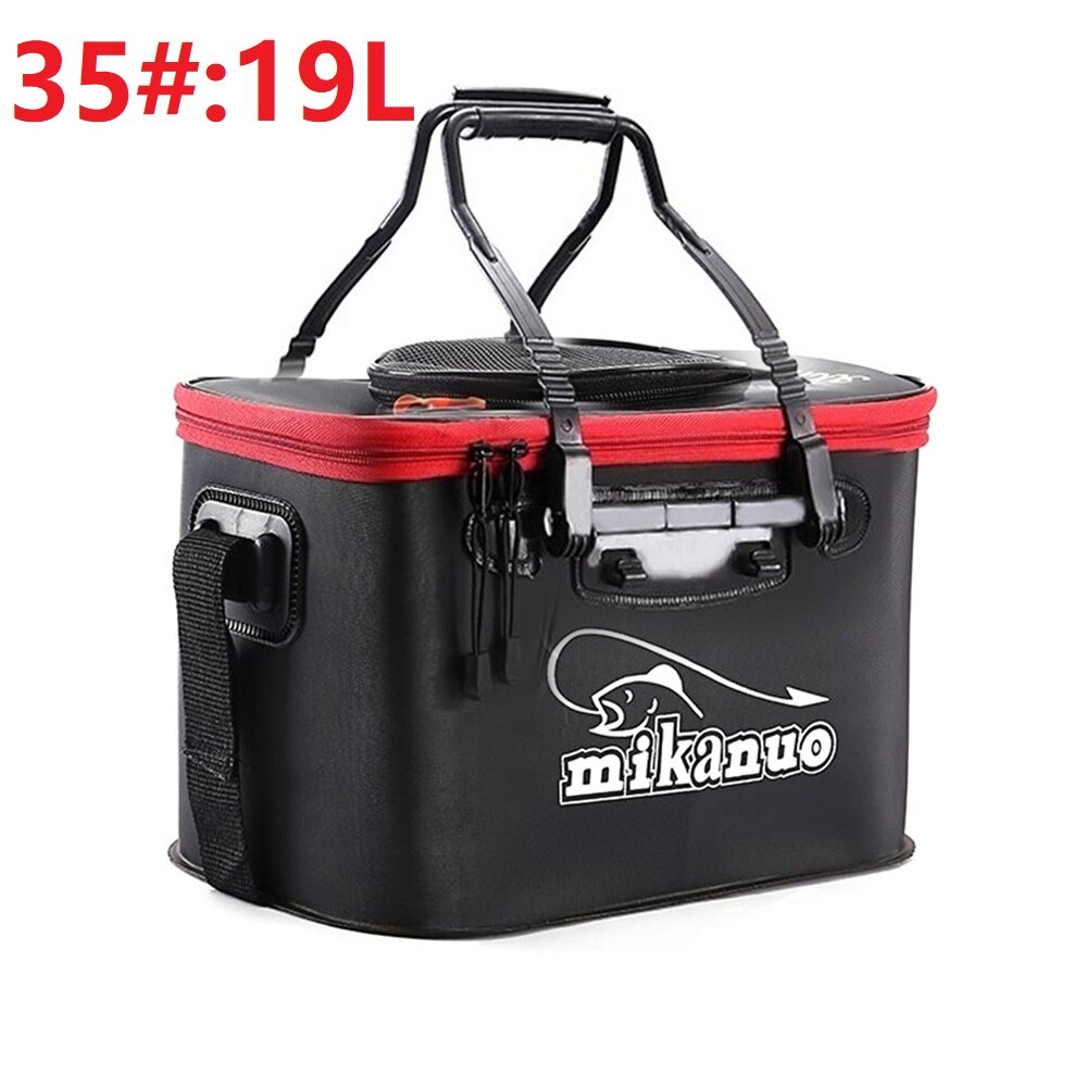 5 Sizes 11-35L Portable Zipper live Fishing Bucket Outdoor Folding EVA Fishing Bag Live Fish Bucket Camping Hiking Fishing Bag: Black 19L