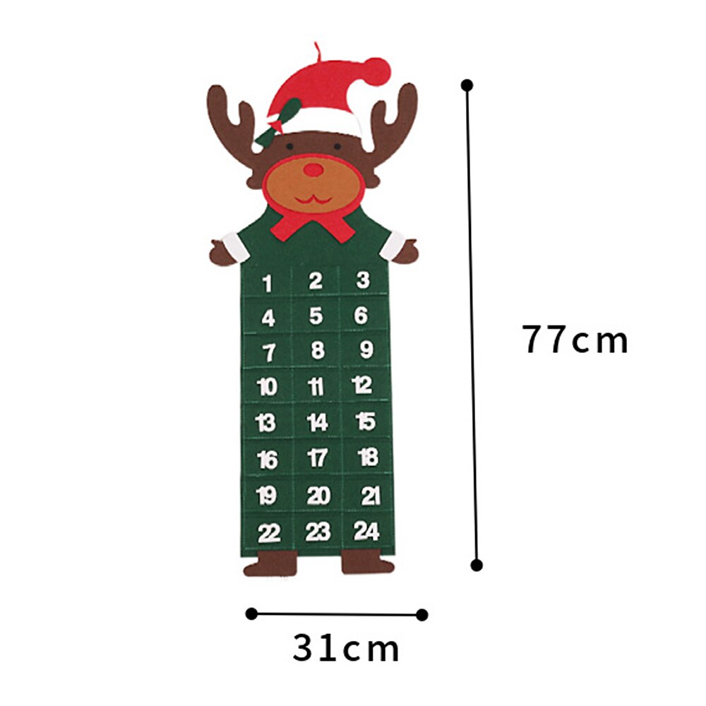 Calendrier de l'Avent en Feutre avec Poches - Thème Père Noël - Tissu Non-tissé - Déco Compte à Rebours Fêtes: Bordeaux
