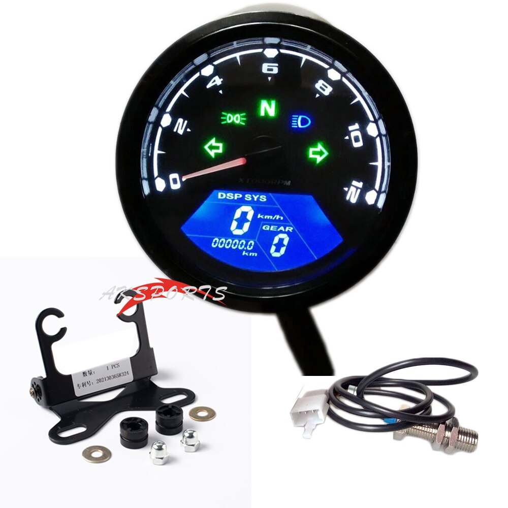 Universal Digital Motorcycle Dual Speed LCD Screen Speedometer Odometer Techometer Gauge: With sensor bracket