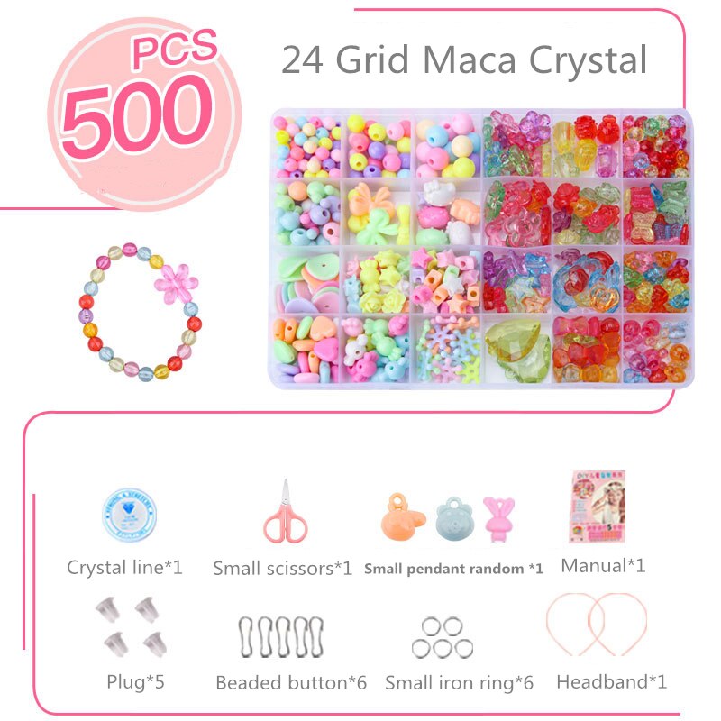 Jouet perlé fait à la main avec ensemble d&#39;accessoires pour enfants, 24 grilles créatives, fabrication de bijoux pour filles, jouets éducatifs, pour enfants: Maca Crystal