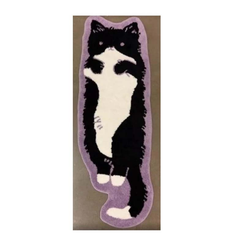 Cute Cat Faux Cashmere Bedside Carpet Cartoon Soft Anti-Slip Foot Rug for Bedroom Water Absorbing Wear-Resistant Home Floor Mat
