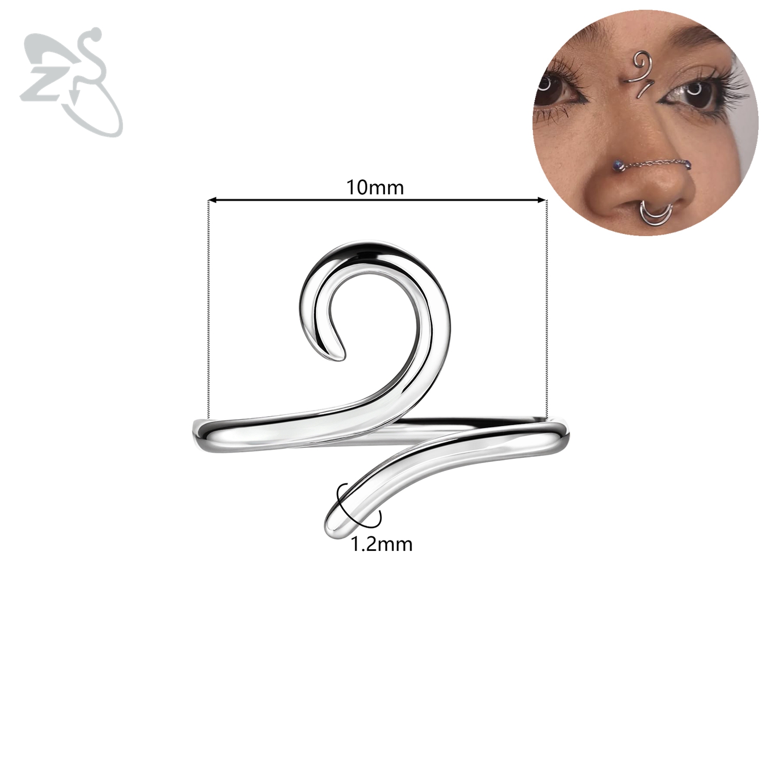 Zs 1 peça 16g 925 prata esterlina nariz parafuso prisioneiro mulheres homens hipoalergênico ponte espiral piercing narina concha piercings 10/12/14/16mm: Chapeamento de arma