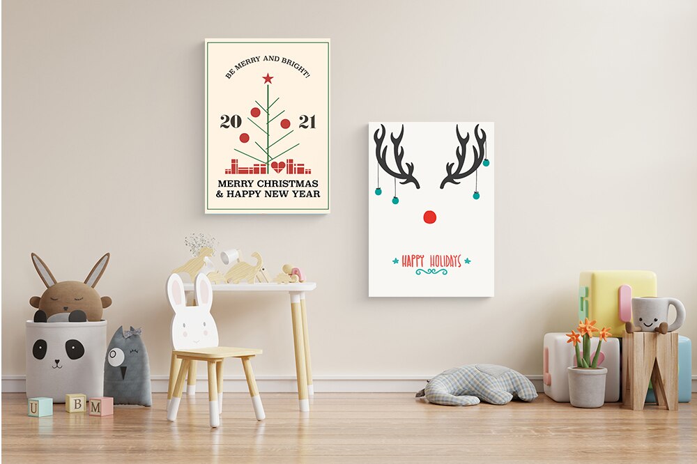 Minimalistisk glædelig jul dekoration plakater udskriver koncept illustration væg kunst billeder til stueindretning
