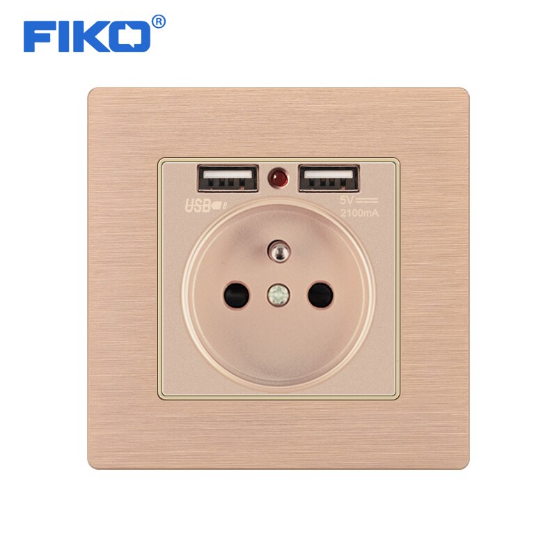 FIKO Ouro liga de Alumínio painel de FR/padrão DA UE com USB ,16A 86*86 milímetros tomada de parede tomada de parede casa de segurança: Champagne gold