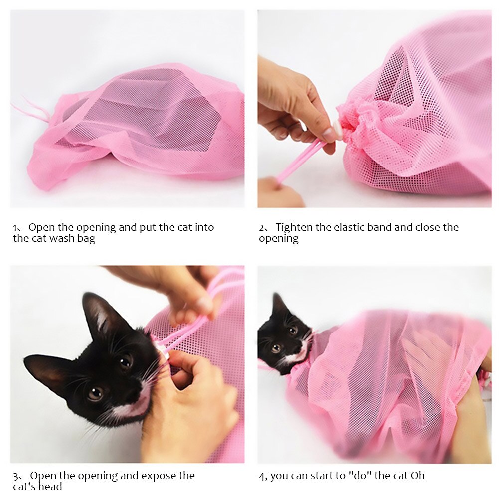 1pcs Mesh Cat Washing Bag Adjustable Pet Clean Bathing Bite Restraint Bag Anti-bite And Anti-scratch