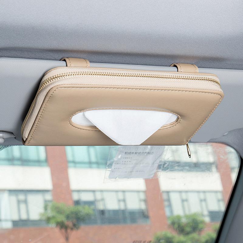 Bolsa de toalla de papel parasol para coche Multi-función de cuero asiento colgante para coche caja de pañuelos de papel