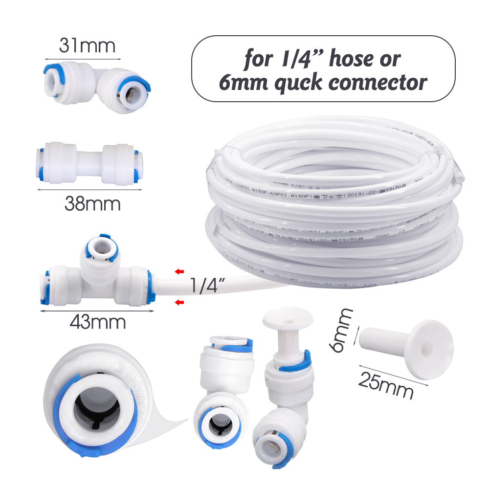 Weißer 6 mm PE-Schlauch-Schnellverbinder, 1/4 Zoll Schlauch-Schnellverschluss-Armaturen für Zuhause, Wasserreiniger, Gartenschlauch, Bewässerungssystemverbindungen