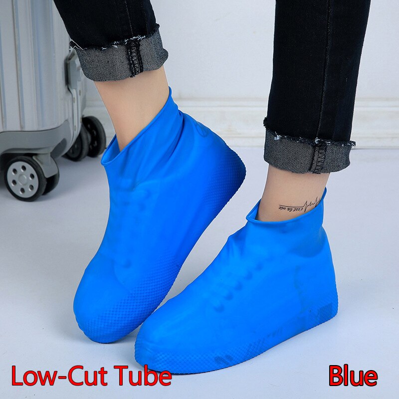 1 paar Wasserdichte Outdoor Latex Schuhe Abdeckungen Mehrweg Silikon Regen Schuhe Boot Abdeckungen Material Unisex Schuhe Non-slip Protektoren: Low-Cut Tube Blue / l