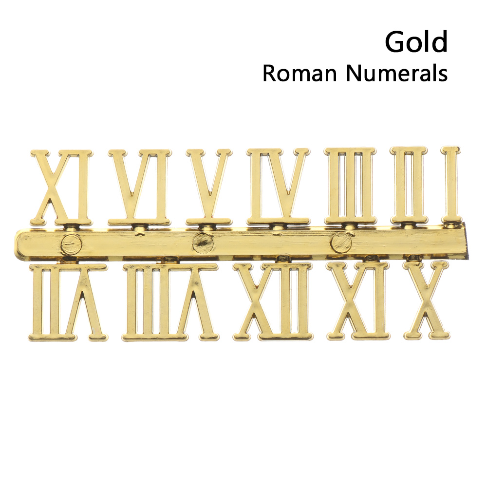 1 Set DIY Restore Repair Tools Digital Roman Numerals Arabic Number Clock Numerals Accessories Quartz Clock Parts: gold-roman num