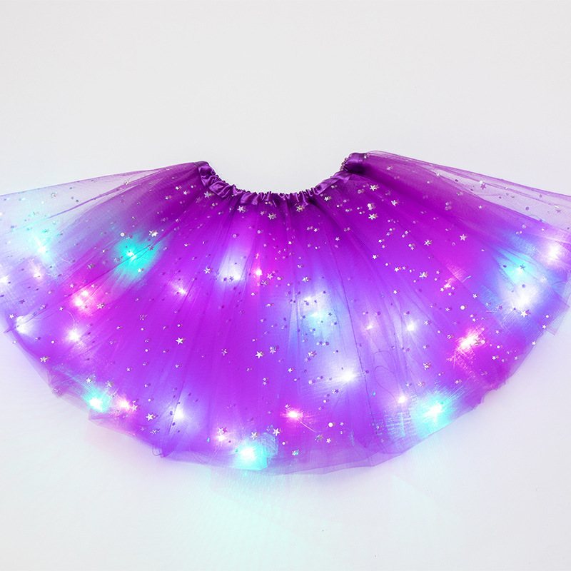 YOMDID Girls Tutu Skirts With Neon LED Light Glow Princess Ballet Stage Dance Short Dress Kids Fairy Miniskirt Birthday: Dark Khaki