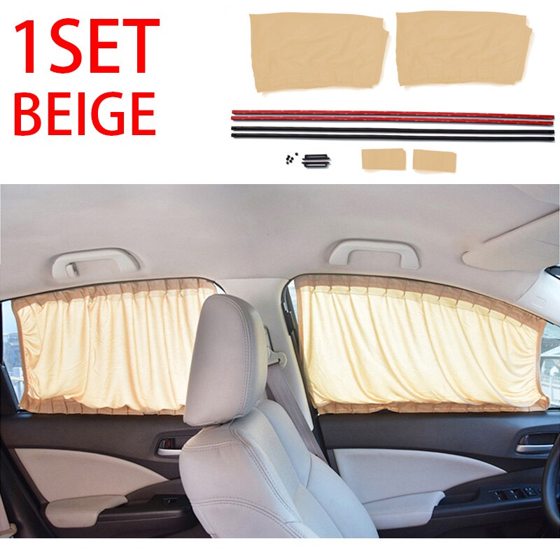 2pcs Car Anti-UV Side Window Curtain Auto Windows Sun Shade Curtain Cars Anti Glare Front Rear Window Sunshades Easy to Install: 1 set beige