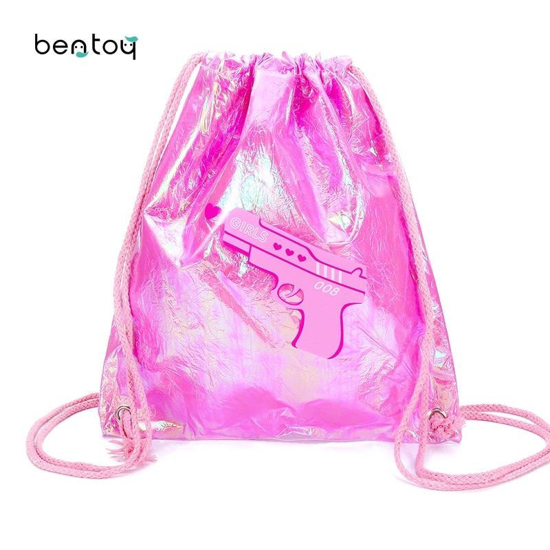 PVC sacs à cordon pour femmes bonbons couleur gelée sac de plage belles filles voyage sacs à dos brillant hologramme cartable