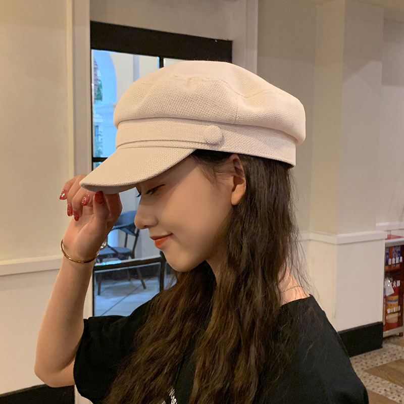 Boina roja para mujer, sombrero de Sol de Red, boina roja, gorro de marinero, sombreros Retro octogonales informales a la , gorra con visera, primavera y verano,