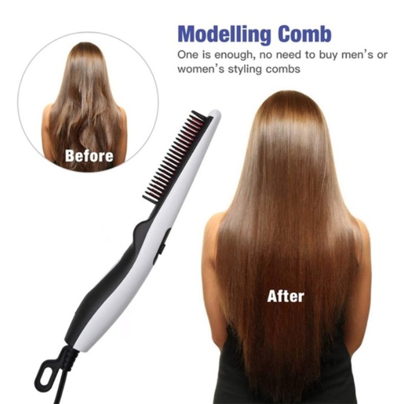 2 in 1 Electric Beard Straightener Brush Comb Quick Heated Brush Styler for Men Women Travel Hair Styler Fast Heating Curler