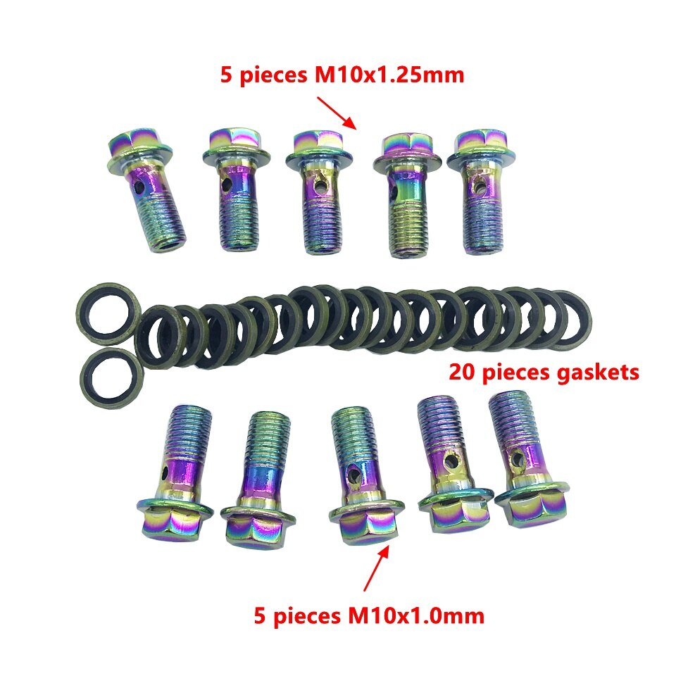 Motorcykel bremsekaliper banjo bolt olieaftapningsskrue / hul skrue  m10 x 1.25mm m10 x 1mm til hovedcylinder til bremseslange: Flerfarvet c