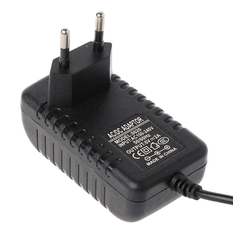 Convertidor de 100-240V a DC 6V 2A, adaptador de fuente de alimentación, cargador, enchufe europeo, negro