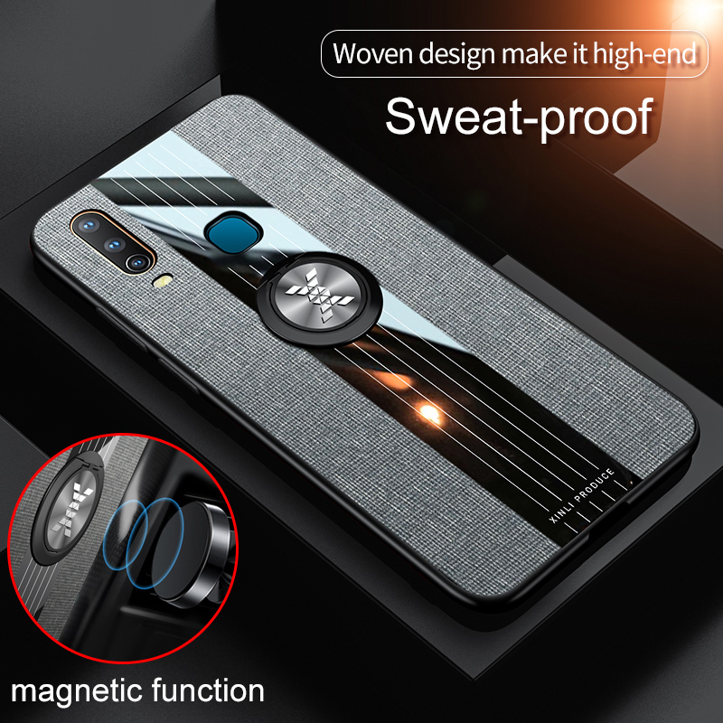 Vivo Y17 Y15 Y12 Y3 Phone Case Car Magnetic Ring Stand Cloth Stitching Back Cover Shockproof Armor Casing