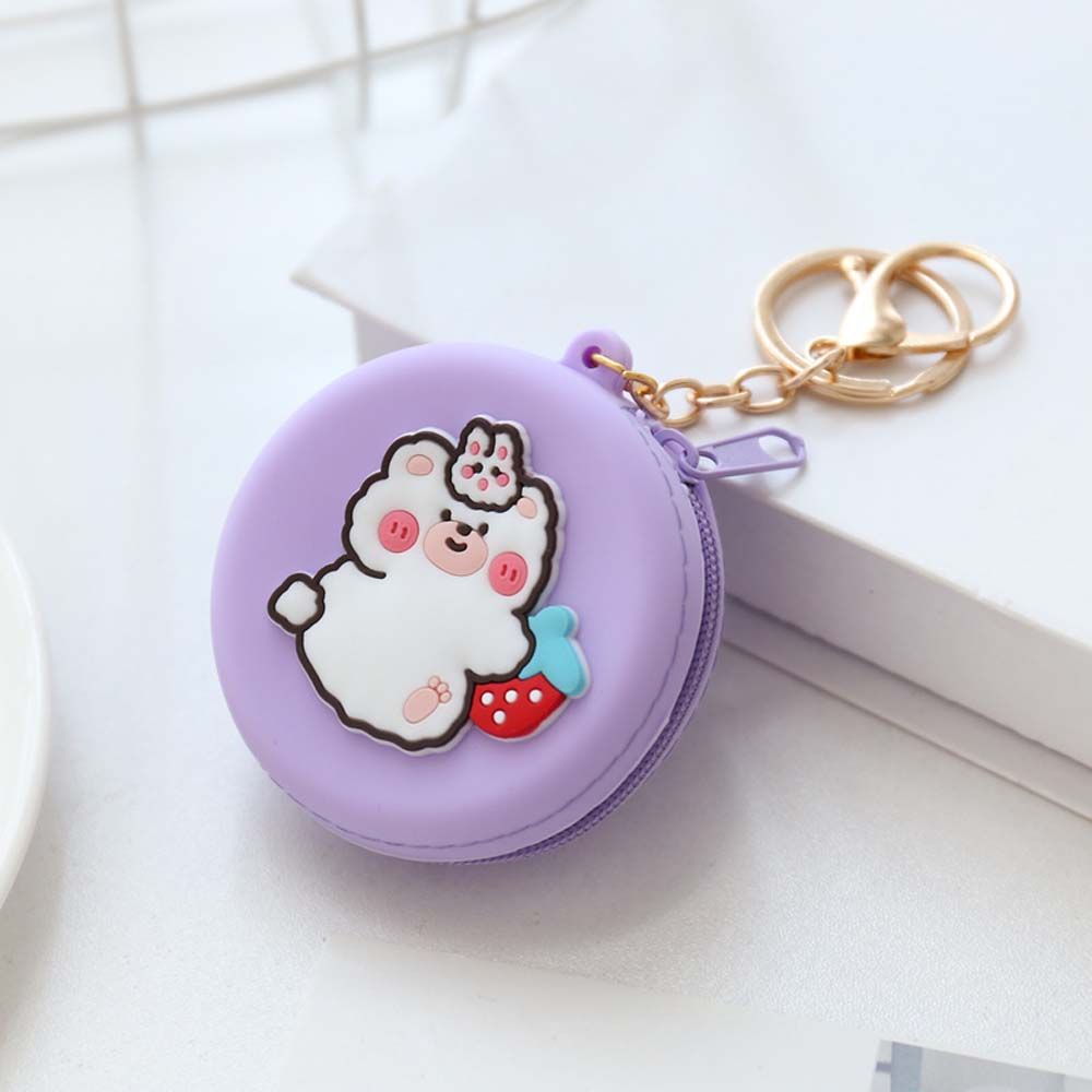 Kawaii Coin Purse Silicone Wallet Headset Bag Cartoon Animal Round Change Pouch Bag Keychain Lovely Cute Kid: purple-Z2