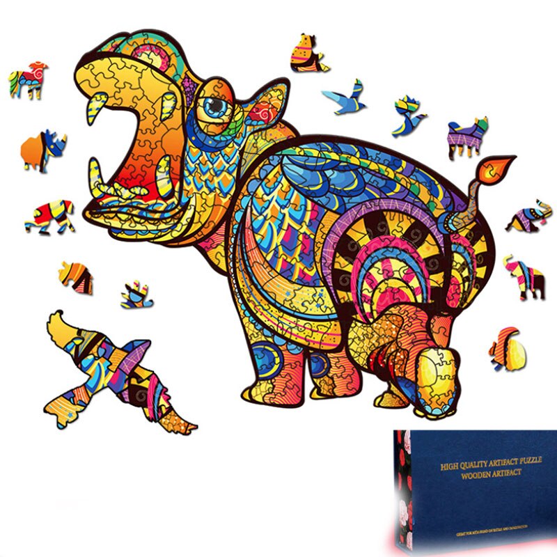 For Adults Kids Toys Cartoon Cat Head Eagle Hippo Panda Irregular Wooden Three-Dimensional Animal Puzzle 300 Pieces