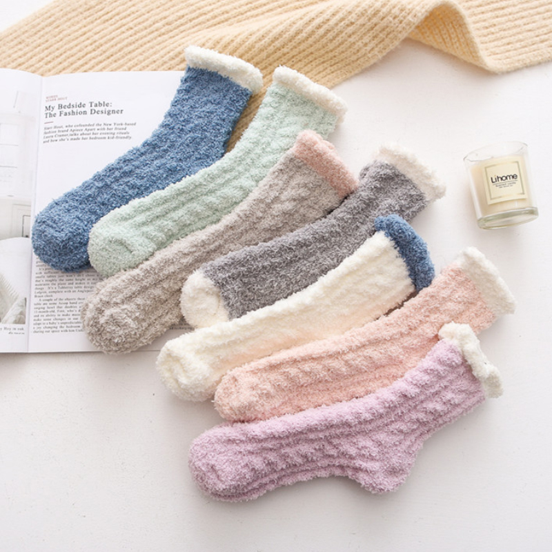 Women Plush Socks Soft Microfiber Fuzzy Warm Slipper Home Bed Floor Socks Winter