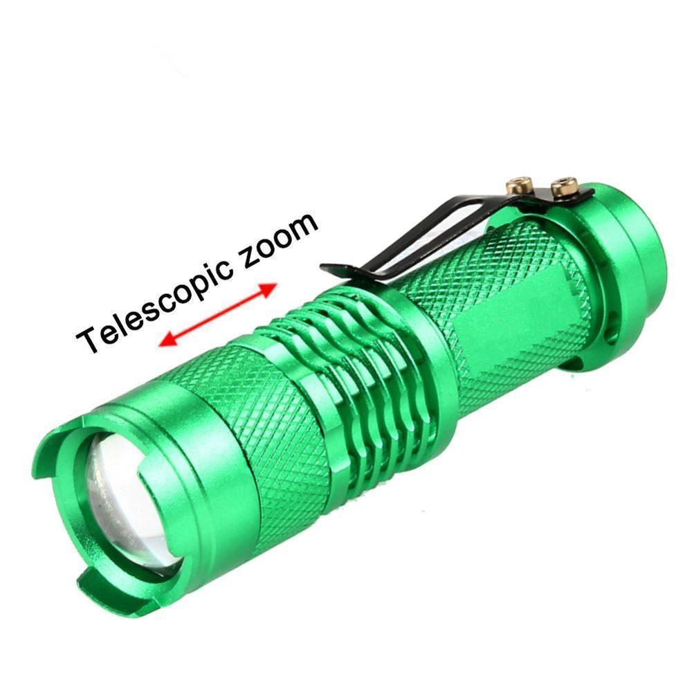 CASTNOO 5 kleuren Draagbare Licht LED Zaklamp ZOOM 7 W 2000LM Lanterna 3 Modes LED Zaklamp AA/14500 batterij zaklamp voor fiets: Green flashlight