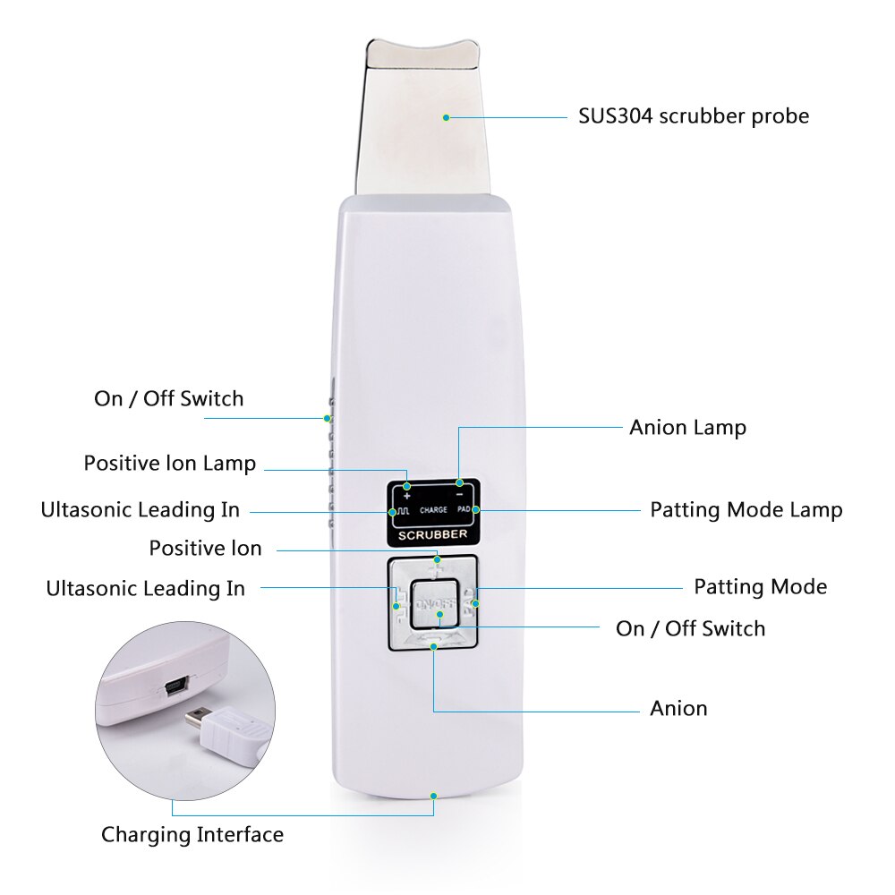 Ultrasoon huidreiniger, gezichtslift, massageapparaat, poriënreiniger voor het gezicht, cavitatiepeeling, apparaat voor het verwijderen van mee-eters