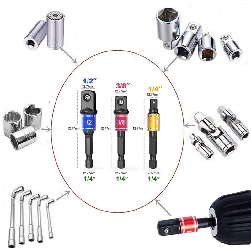 7 Piece Impact Grade Driver Socket Adapter Extension Set