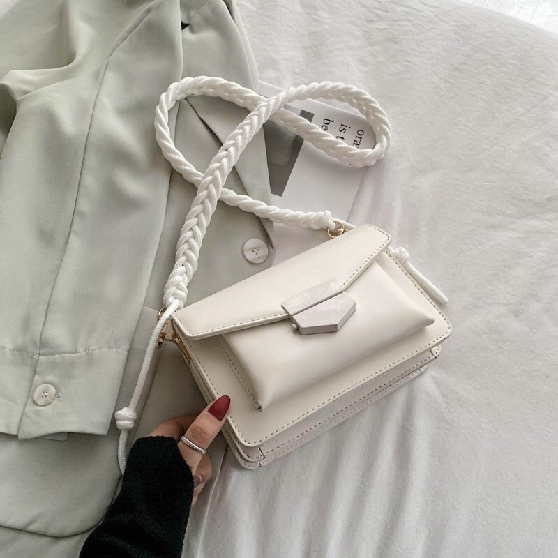 Solid Color PU Leather Sac A Main Femme purple Crossbody Bags For Women Summer Small Shoulder Handbags Female Chain Bag: Beige