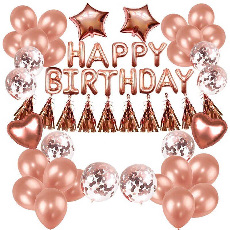 Rose guld brev tillykke med fødselsdagen pakke sequined latex ballon kvast 18 tommer femspidset stjerne aluminium film ballon