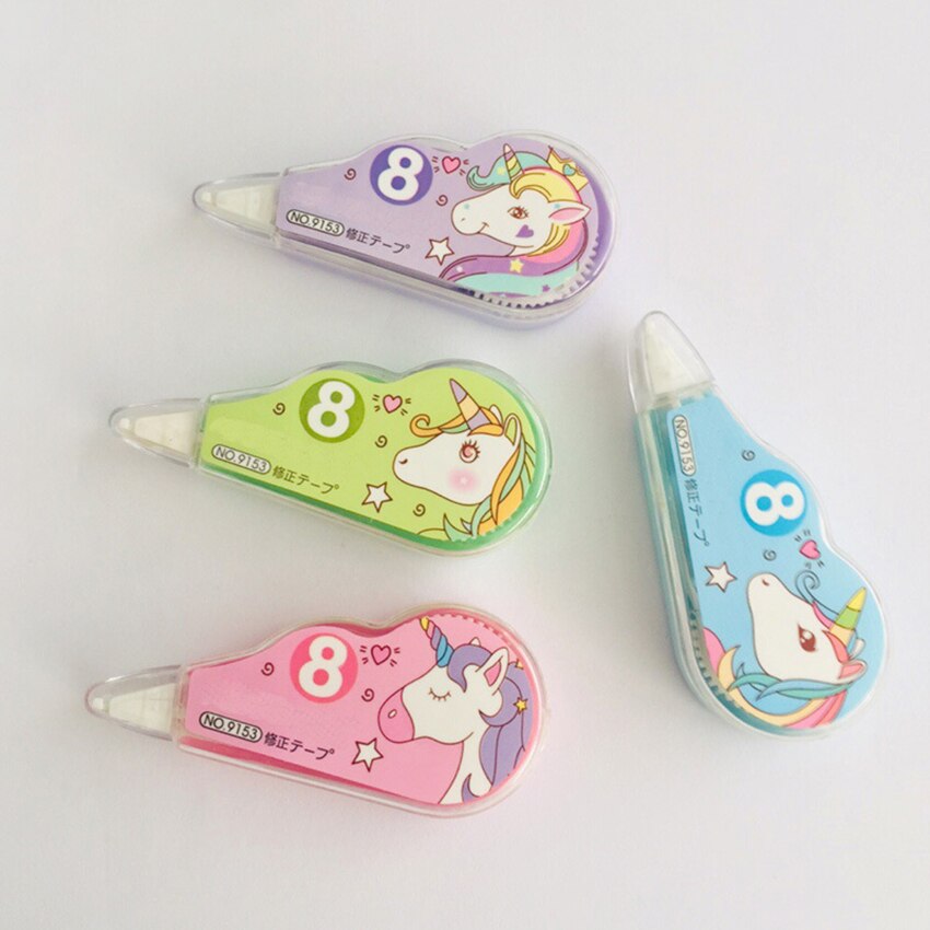 4 stk/sæt kawaii tegnefilm korrekturtape børn tegnefilm korrektur papirvarer 5mm plast korrektion tape skole kontorartikler