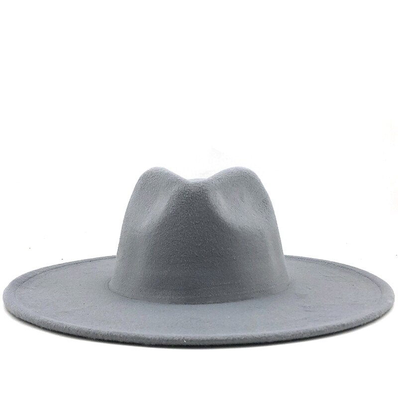 Eenvoudige 9.5Cm Brede Rand Grote Witte Fedora Britse Stijl Winter Wol Effen Klassieke Fedora Cap Mannen Vrouwen Panama Jazz hoed