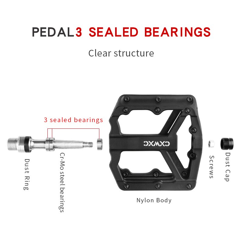CXWXC ultralight flat mountain bike pedal nylon bicycle pedal mountain bike platform pedal 3 sealed bearing bicycle pedal