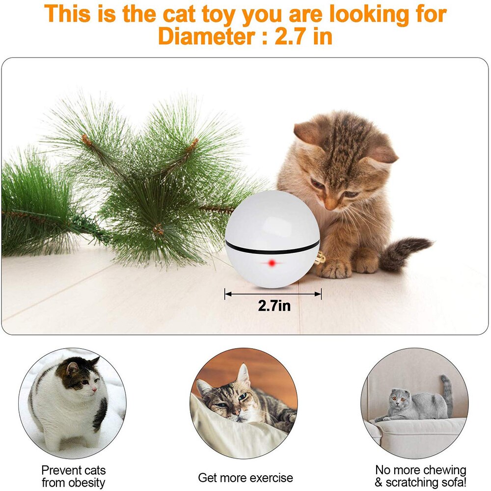 Kat legetøjskugle, usb genopladeligt 360 graders smart selvrullende interaktivt kæledyrslegetøj, indbygget spinnende led lys til kattejagt