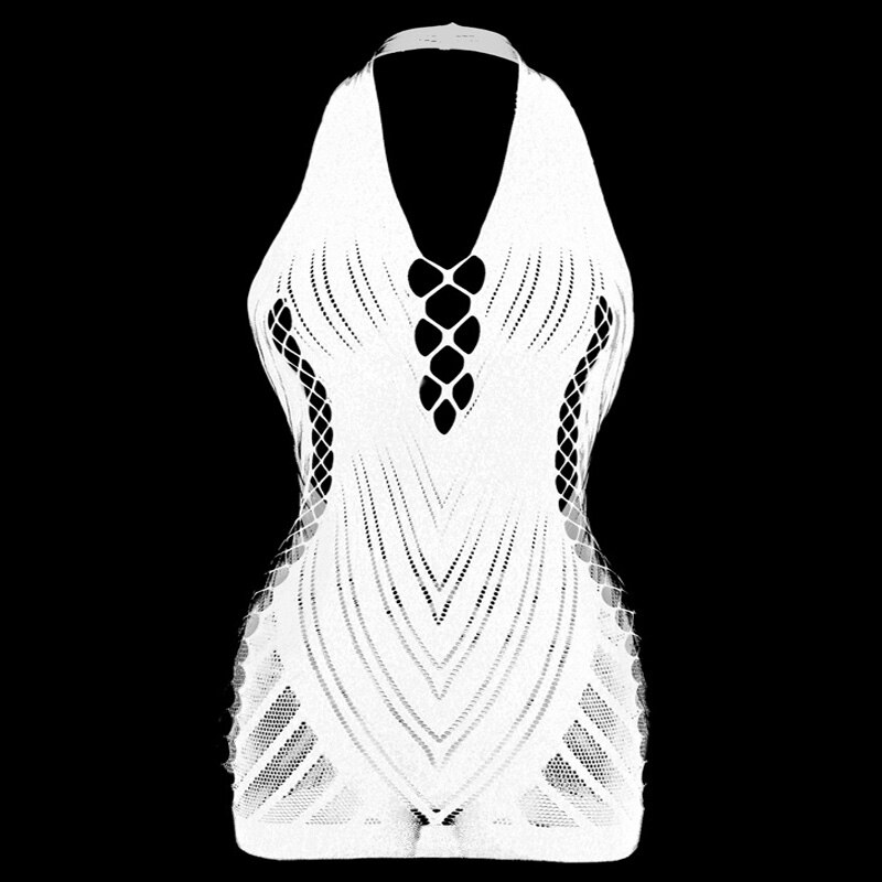 Nuisette Sexy à col suspendu pour femmes, sous-vêtements féminins, tentation, sac sans bretelles, jupe élastique à la hanche, résille Sexy, vêtements intimes: white
