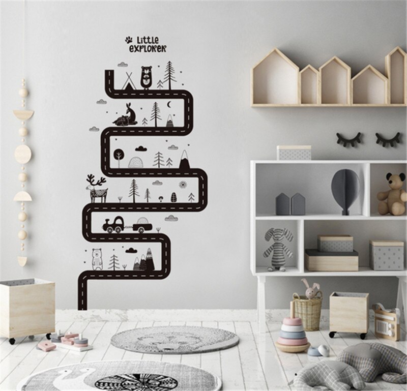 Cartoon Car Road Track Wall Stickers for Kids room Living room Bedroom Background Wall Decor Art Mural