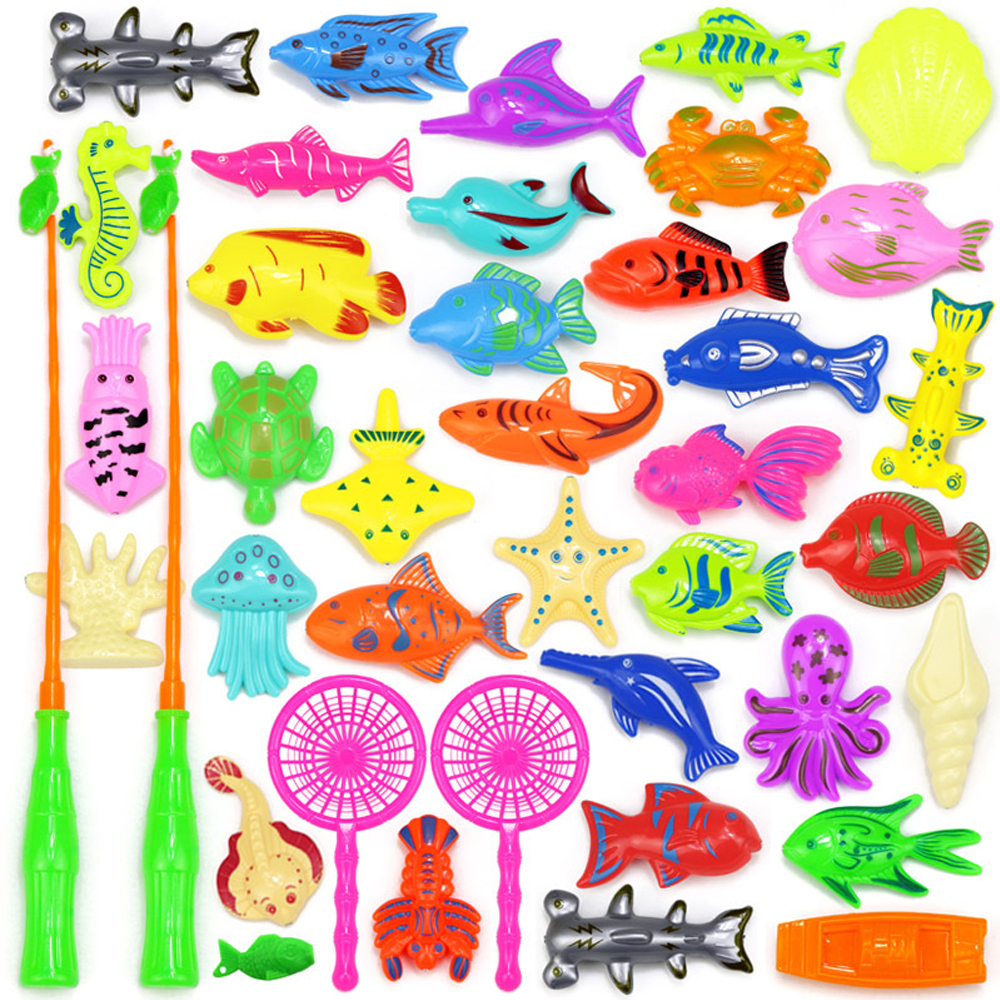 15-68PCS Kids Magnetic Fishing Toy Set Baby Water Toys with Inflatable Pool Magnet Fishing Rod Classic Toys for Children