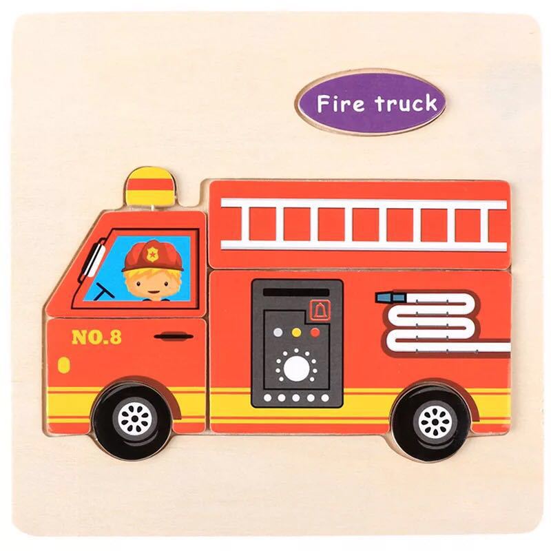 Di Puzzle Trama di Legno Animale Giocattoli Educativi di Apprendimento Precoce per I Bambini Per Bambini di Scuola Materna AN88: fire truck