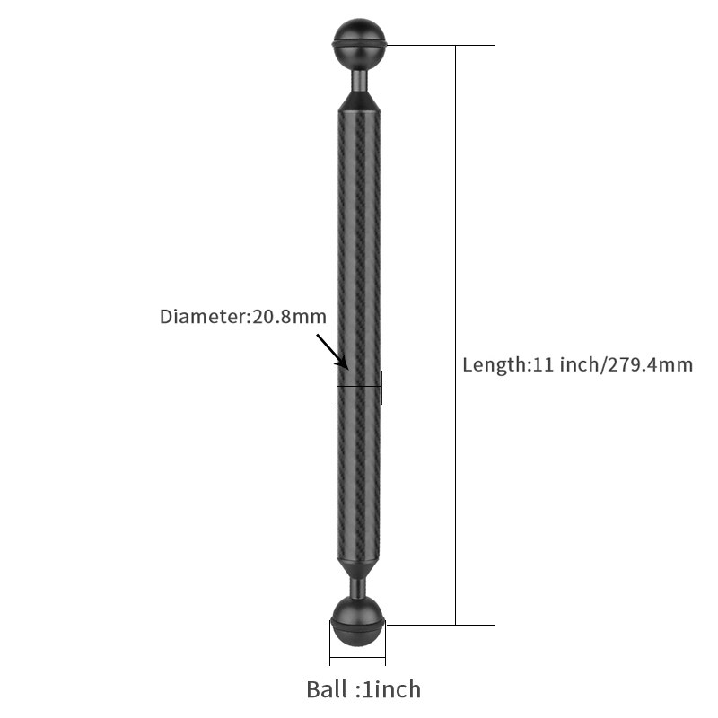 Diving Fotografia In Fibra di Carbonio Doppia Testa A Sfera Galleggiante Salvagente Braccio Della Macchina Fotografica Subacquea Kit Vassoio Ultralight 5/6/7 /8/9/10/11/12 Pollici: 11inch Black