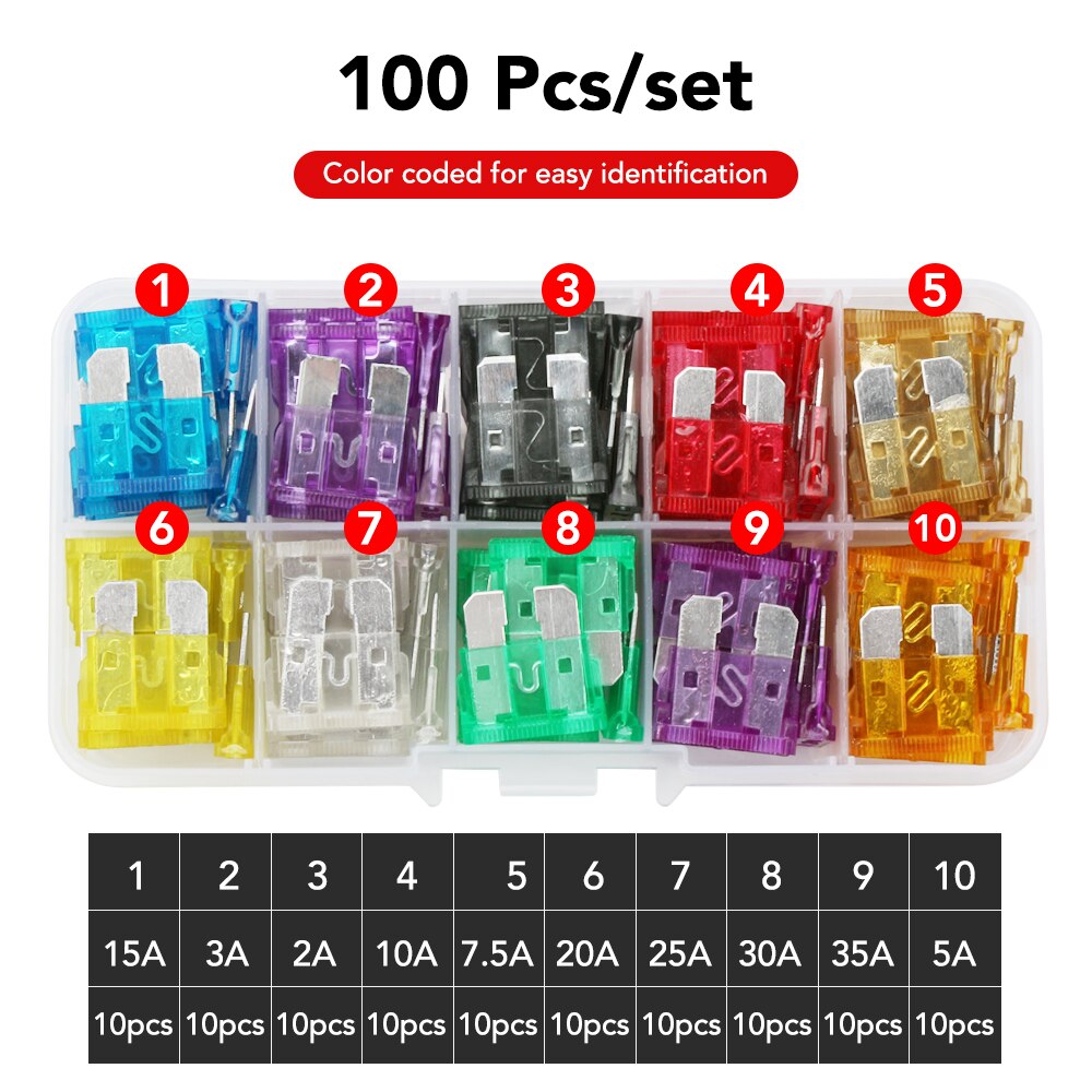 100PCS Car Truck Blade Fuses for Volkswagen VW golf mk5 golf mk3 polo