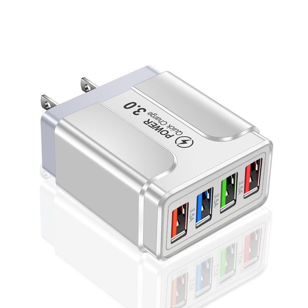 45W USB phone Charger 4 Ports QC3.0 Quick Charge 3.0 4.0 Universal Wall Fast Charging Adapter For iPhone Mobile Phone Chargers: White US