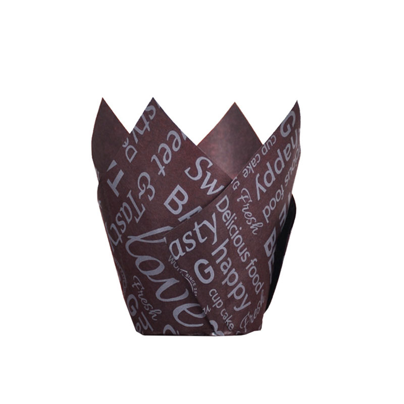 50 stk avisstil cupcake liner bagningskop til bryllupsfest caissettes tulipan muffin cupcake papir kop olietæt kageindpakning: Beige