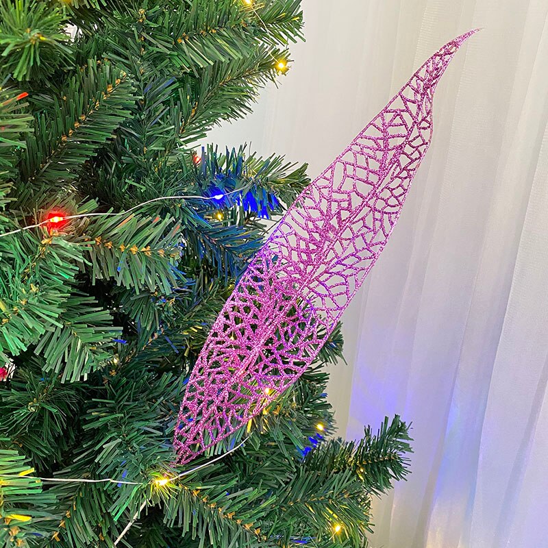 Julgran dekoration blad glitter ihåliga löv jul dekorativa blomma fest bröllop leveranser år: Lila
