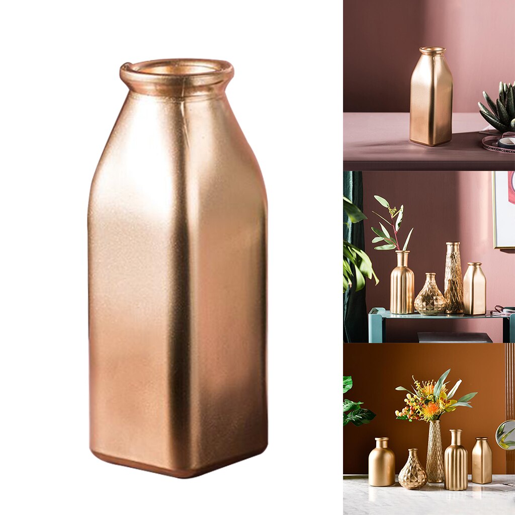 European Golden Flower Vase Plant Container Glass Desktop Sculpture Ornament: B