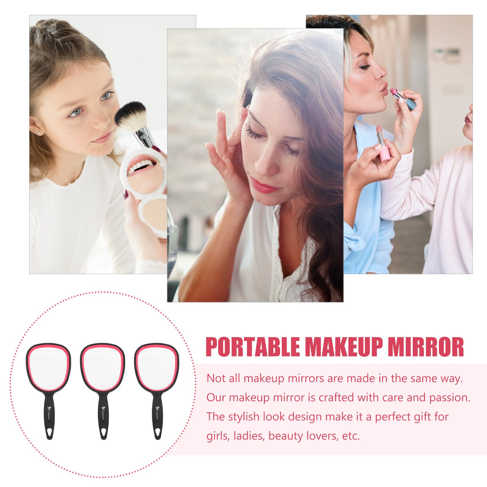 3Pcs Hand Held Mirror Portable Makeup Mirror Girl Cosmetics Mirrors Hand Mirror