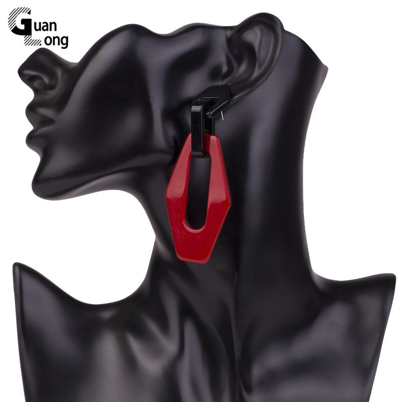 Guanlong Vintage Resin Earrings for Women Big Long Geometric Red Acrylic Earring for Girls Wedding Jewelry