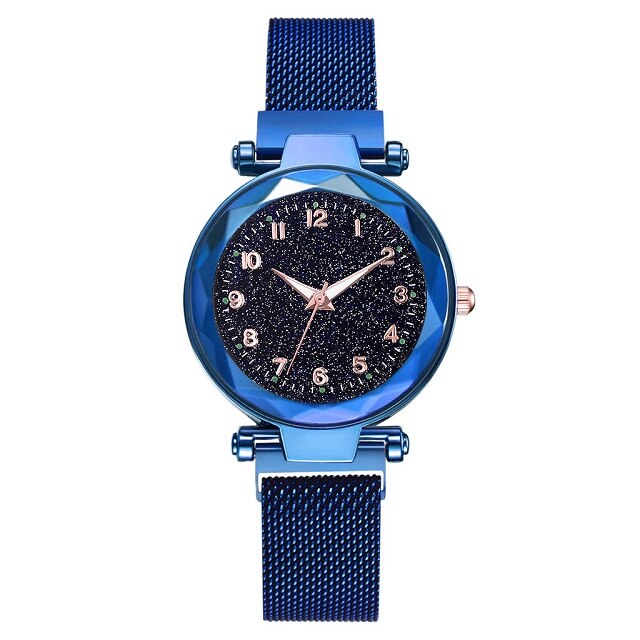 Relogio Feminino Women Starry Sky Watches Magnetic Mesh Belt Watch Women Dress Luminous Quartz Wristwatch Zegarek Damski: D Blue