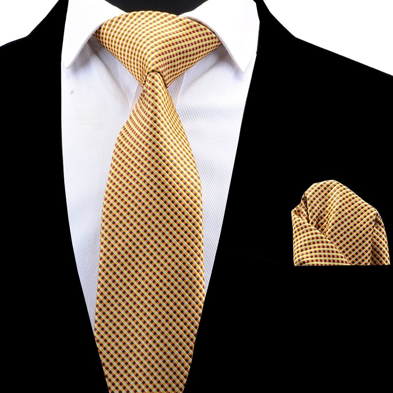 RBOCOTT Plaid Tie Set For Men Necktie Handkerchief Men's Classic Striped Neck Tie 8cm Red Blue Brown For Wedding