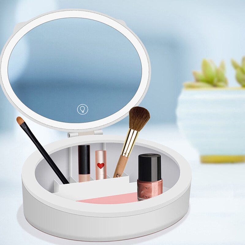 Cosmetic Storage Box with LED Makeup Mirror Skin Care Desktop Finishing Case Dust Proof Lipstick Rack Make Up Organizer
