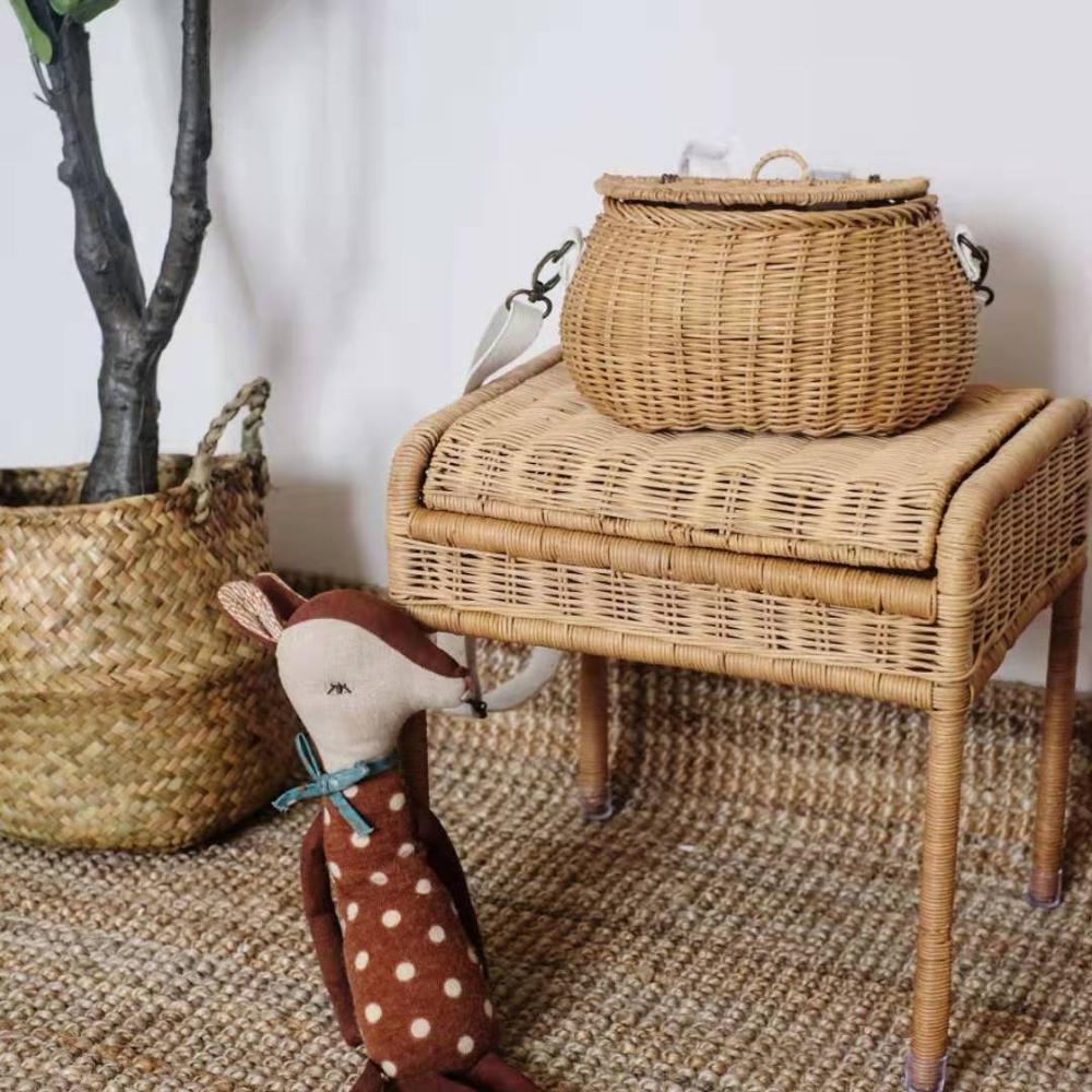 Rattan Bicycle Storage Basket Children Cute Picnic Basket Wicker Straw BackPack Multi-use Girls Kids Summer Beach Shoulder Bag
